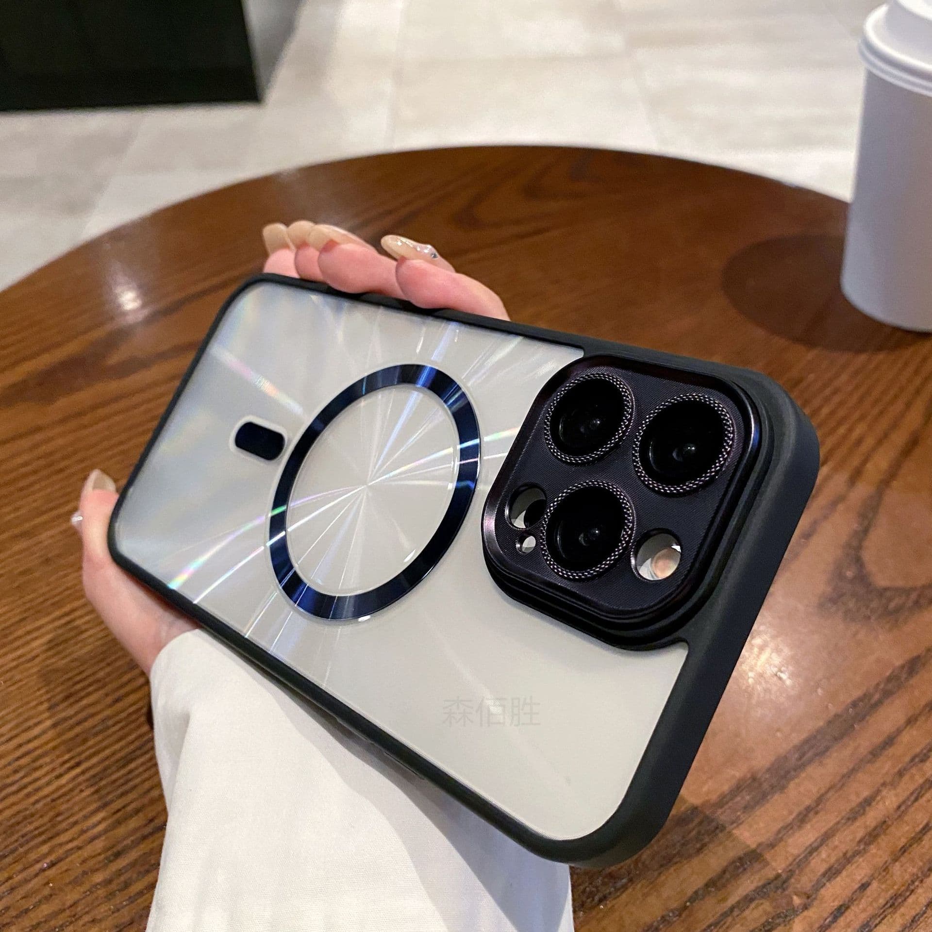 Applicable To IPhone16 ProMax Aurora CD-patterned Magnetic Snap Case Apple 15 Full-pack Lens Film 14 Anti-fall Case iPhone11pro black