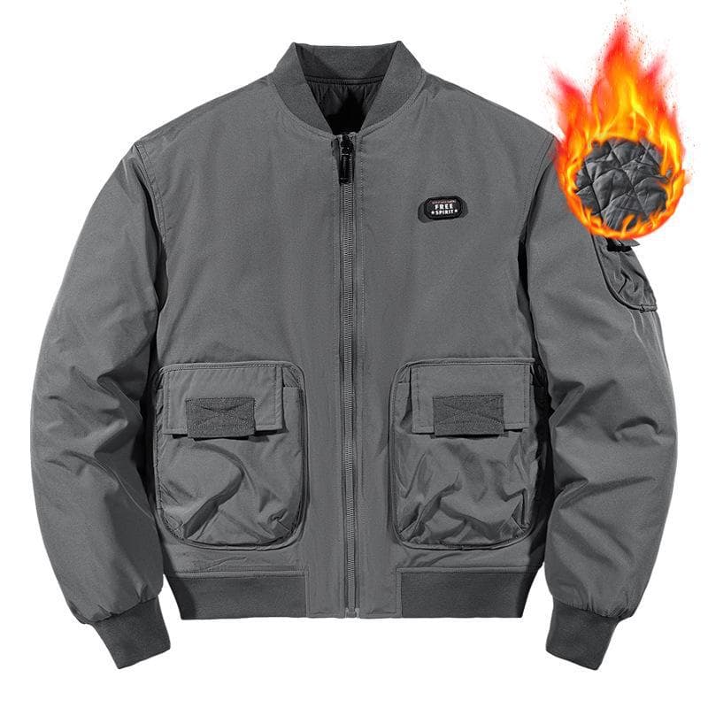 2024 Men's Reversible MA1 Bomber Jacket - Thickened Cotton for Autumn/Winter 4XL grey