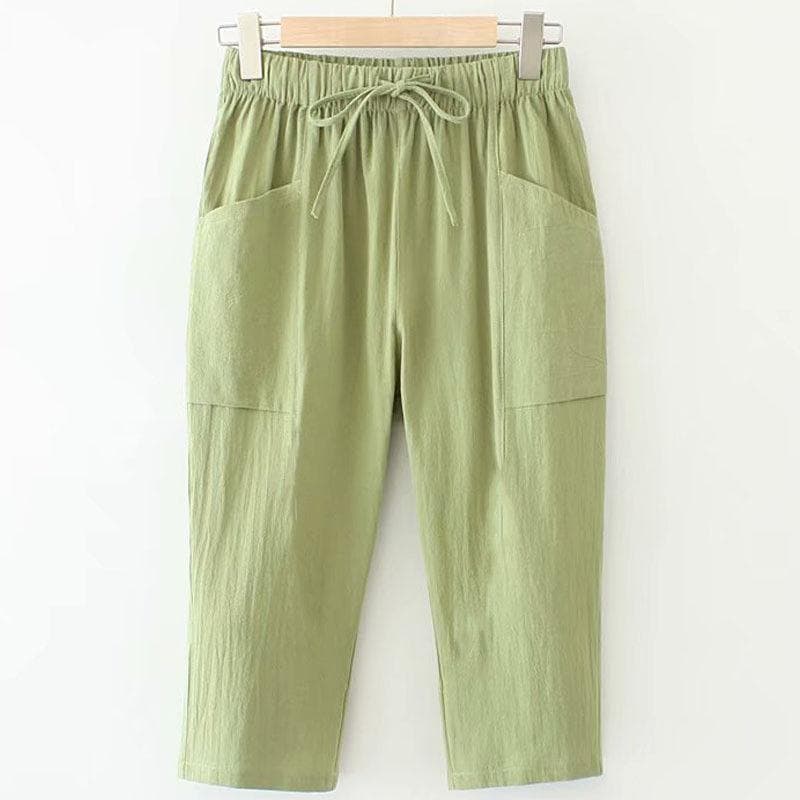 Plus Size Plus-size Summer New Loose-fit Women's Clothing Elastic Waist Straight-leg Casual Seven-length Pants 200kg 4XL green