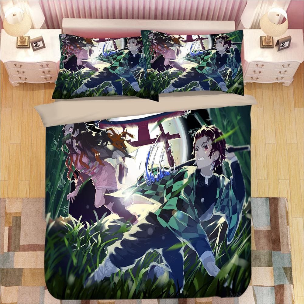 Demon Slayer Bedding Sets Cartoon Comforter Bed Linen Boys Kids Single Double Size Soft Bedclothes Home Decor Anime Duvet Covers Au King 240x210cm