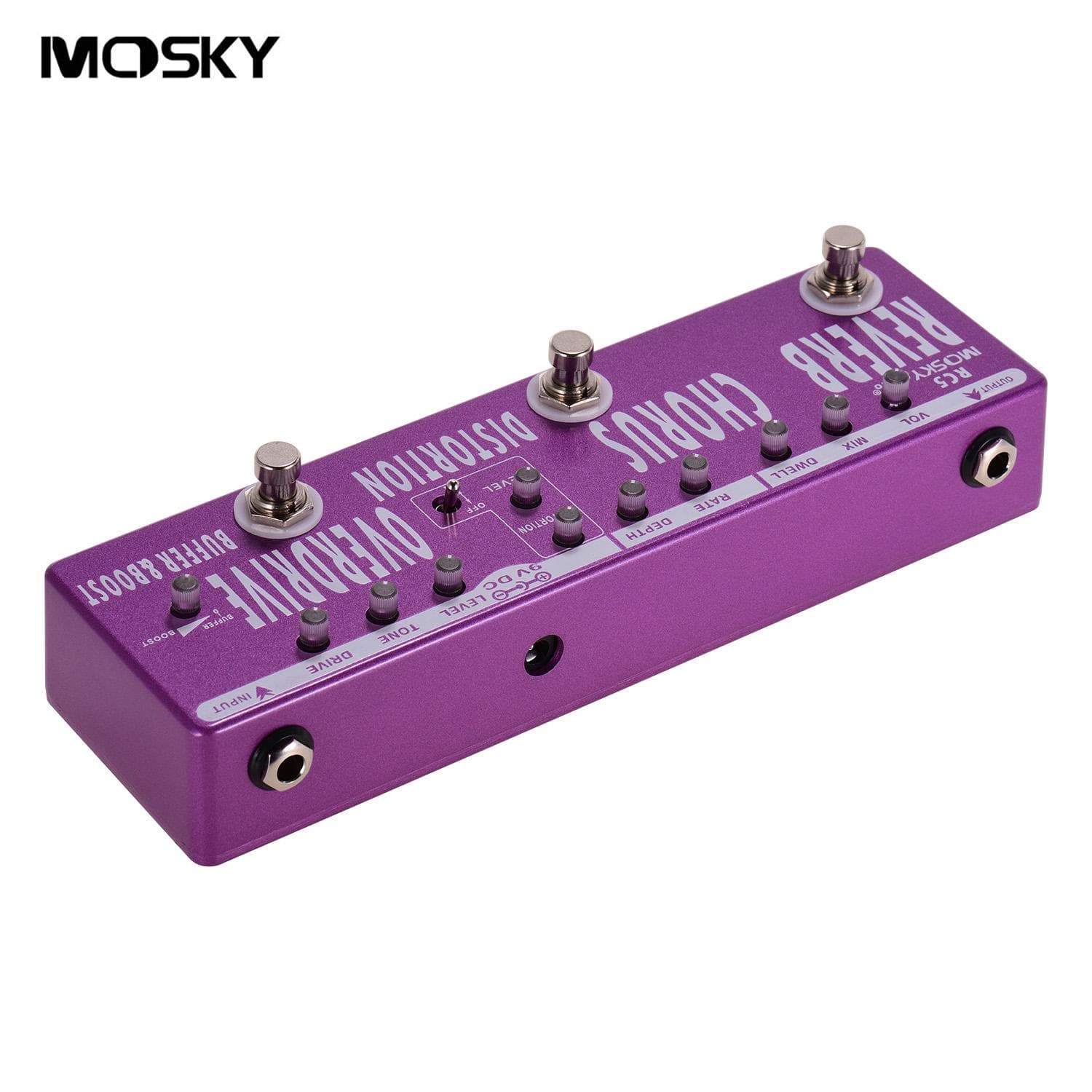 MOSKY RC5 6-in-1 Guitar Multi-Effects Pedal Reverb + Chorus + Distortion + Overdrive + Booster + purple