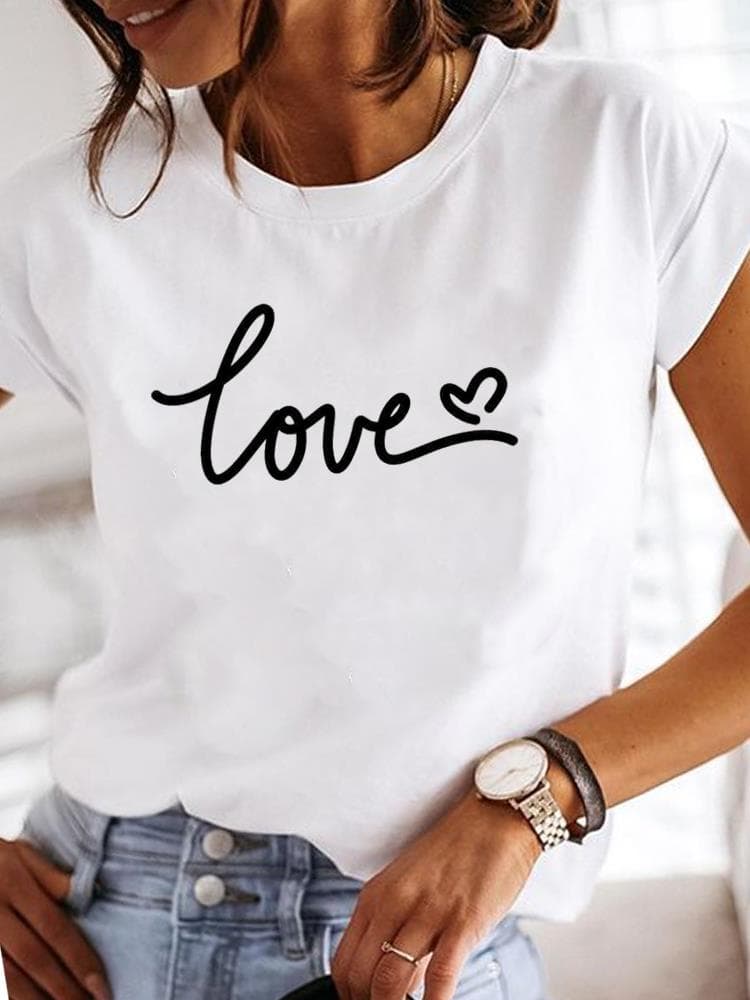 (Asian Size) Women Watercolor Trend Sweet Lovely Short Sleeve Fashion Print Lady Tee Top Clothing Casual Tshirt Female Graphic T-shirts 4XL