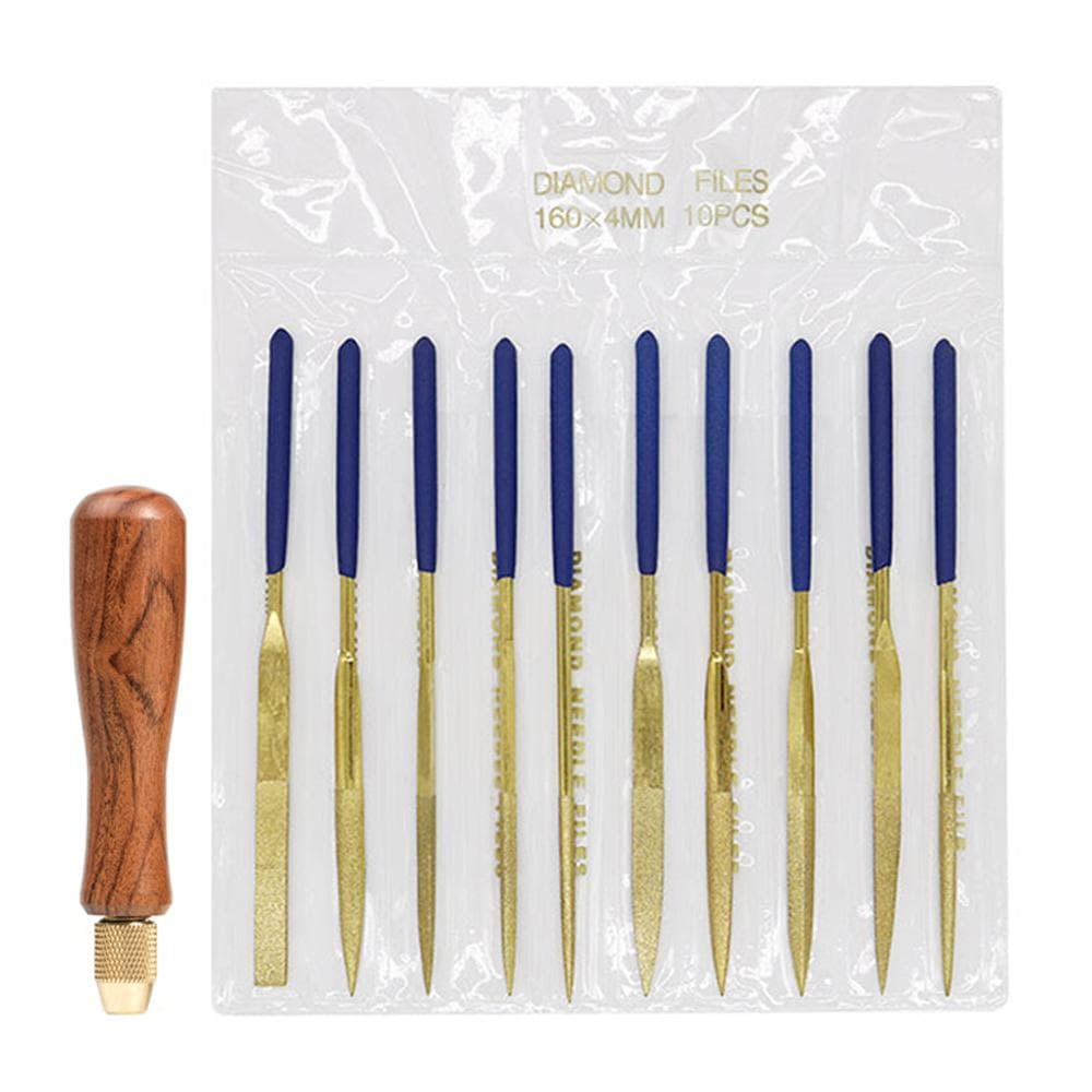 10PCS Gold-colored Titanium-plated Diamond File Set with Rosewood Wooden Handles Woodworking Rasp 10PCS File with Wood Handle multicolour