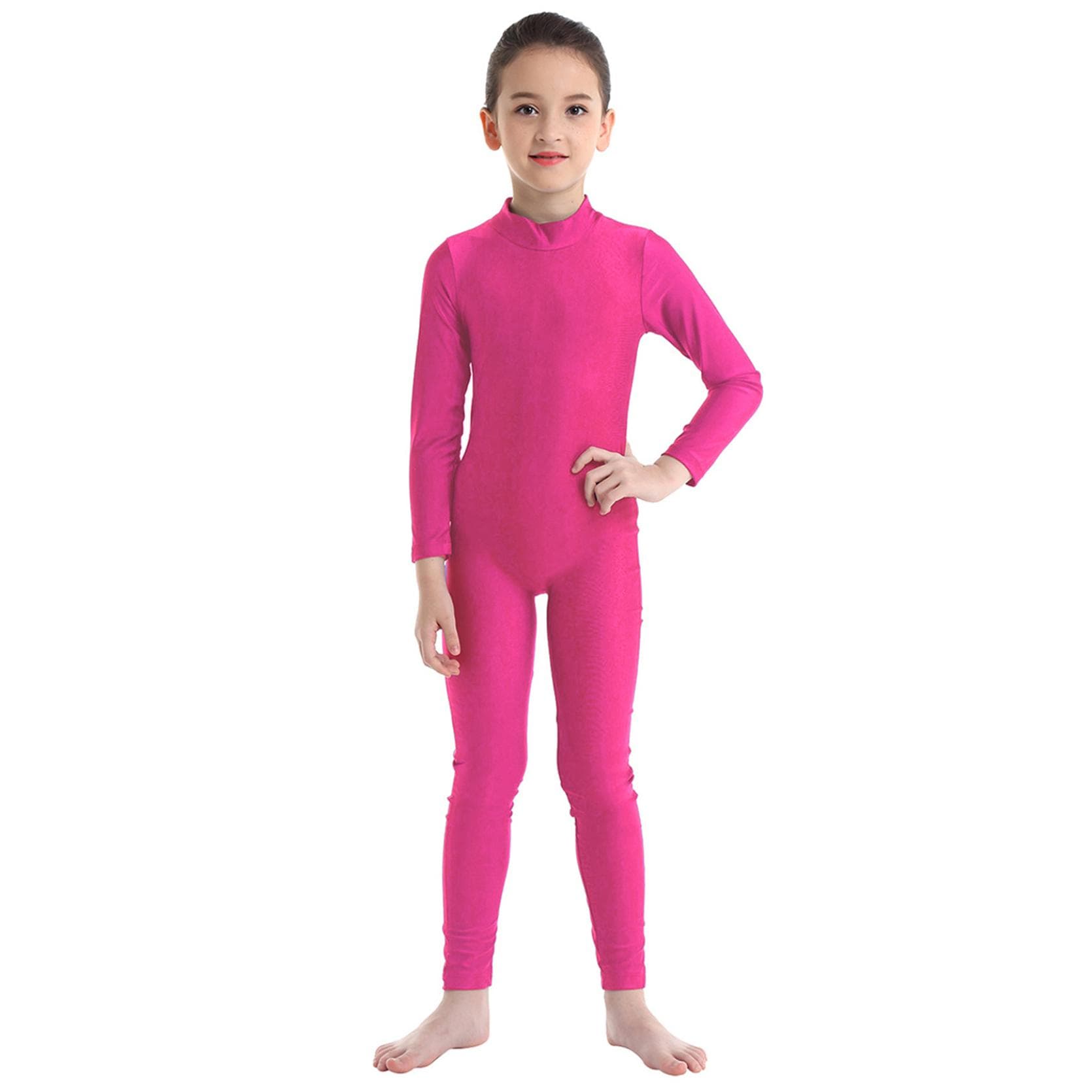 Children's Girls Long Sleeve Dance Gymnastic Leotard Unitard Full Length Bodysuit Catsuit Dancewear Costumes 10-12 Years Rose