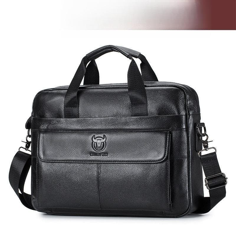 First Layer Cowhide Laptop Bag 14 Inch Shoulder Bag Business Briefcase Brand Handbag black