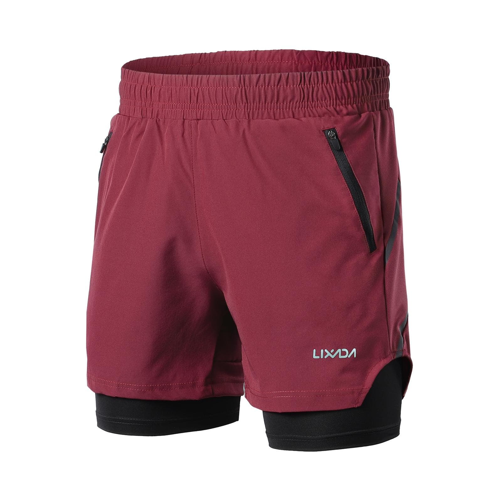 Lixada Men 2 in 1 Running Shorts Quick Drying Breathable Active Training Exercise Jogging Marathon XXL red