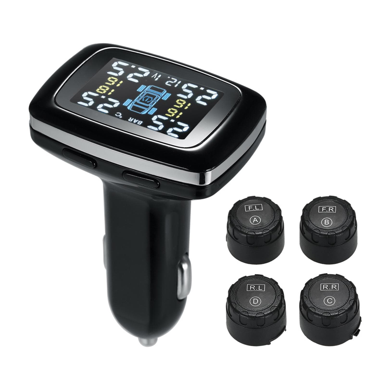 TPMS Smart Car Wireless Tire Pressure Monitoring System Cigarette Lighter Digital LCD Display with External Sensor