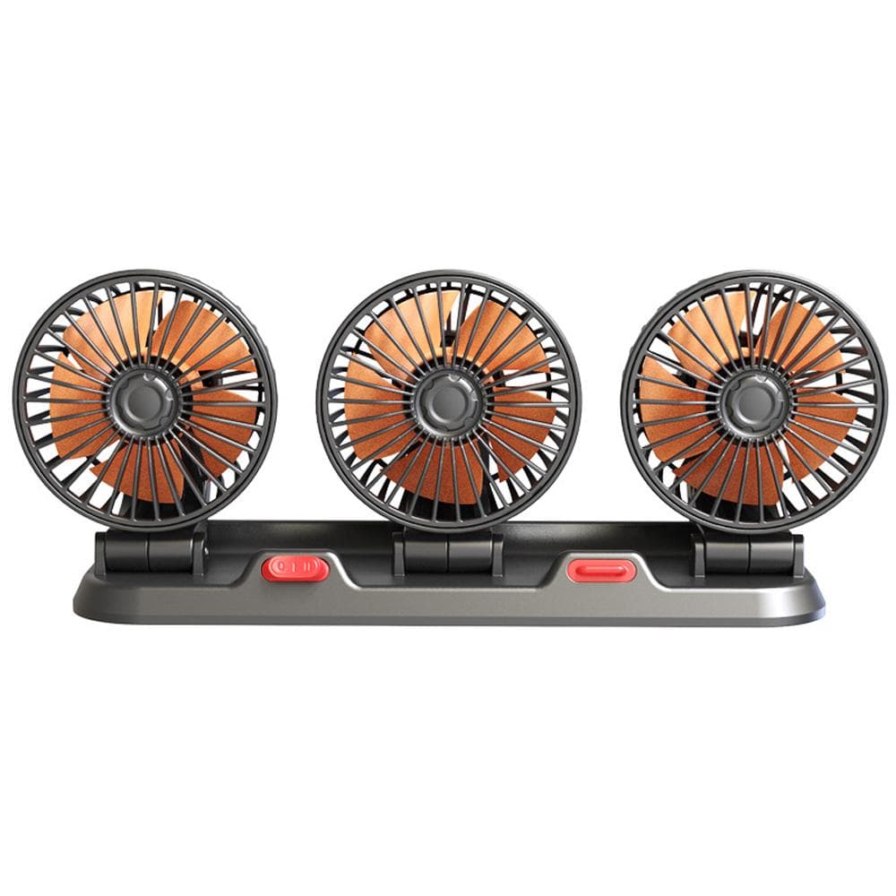 3 Heads Car Fan Portable Air Cooling Fan Silent Electric Fan 360 degrees Rotation with 2 Wind Speed Phone 24V black