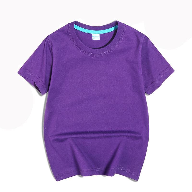 Children's Short-sleeved T-shirt Pure White Boys Class Uniform Female Baby Children Children Half-sleeved Cotton Body Shirt 140cm purple