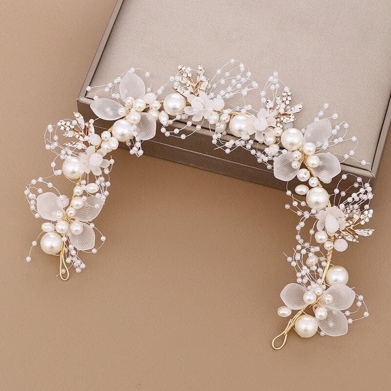 Wedding Accessory Bride Crown Hair Crystal Jewelry Tiara With Pearls Flowers Wedding Crown Floral Pearl Bridal Headband white