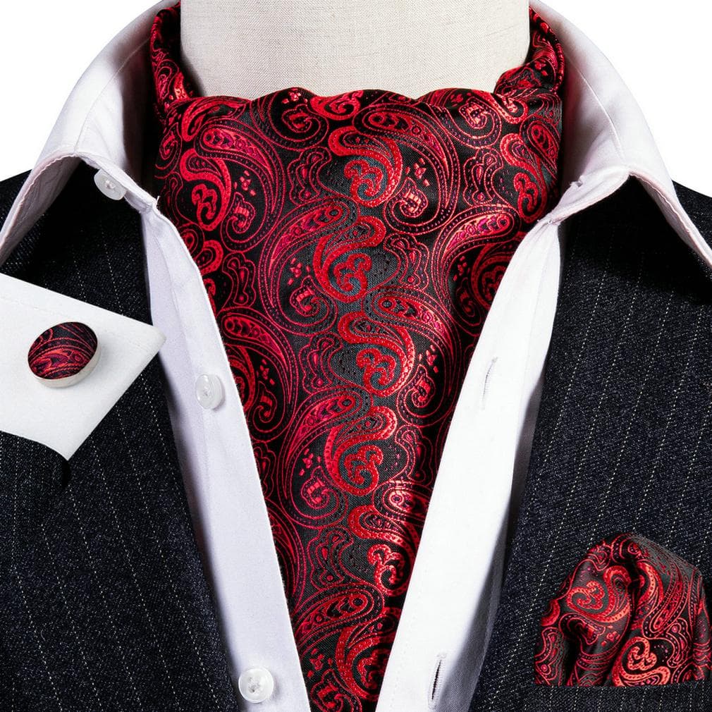 Barry.Wang Mens Formal Wedding Cravat Tie Pocket Square Cufflinks Silk Paisley Plaids Ascot Tie Set AS-0028