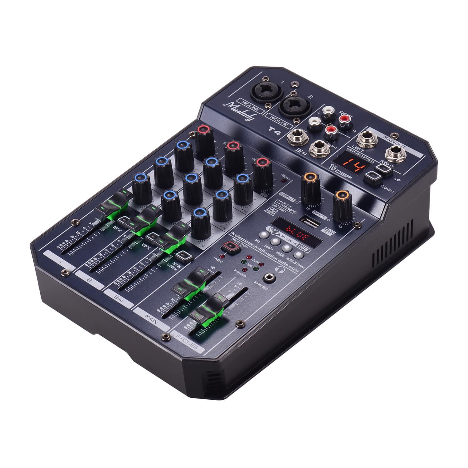 T4 Portable 4-Kanal Soundkarte Mischpult Audio Mixer Eingebauter 16 US Plug