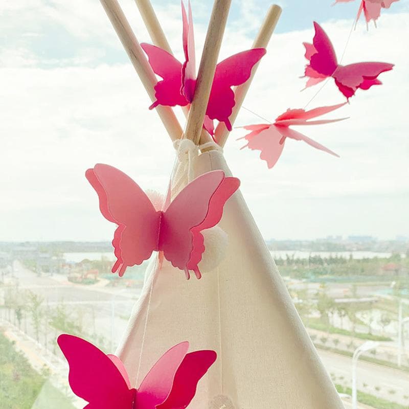 2m 3D Butterfly Paper Banner Garland Banner For Birthday Party Baby Shower Gradual Colorful Curtain Wedding Decoration pink