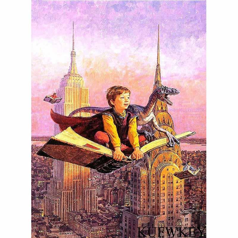 Diamond Painting Cross Stitch Full Round Drill Jurassic World Diamond Embroidery 20X30CM