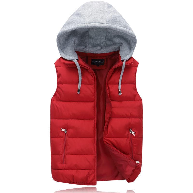 Warm Hooded Vest Coat for Women Men Couples Thicken Sleeveless Waistcoat 2XL wine red