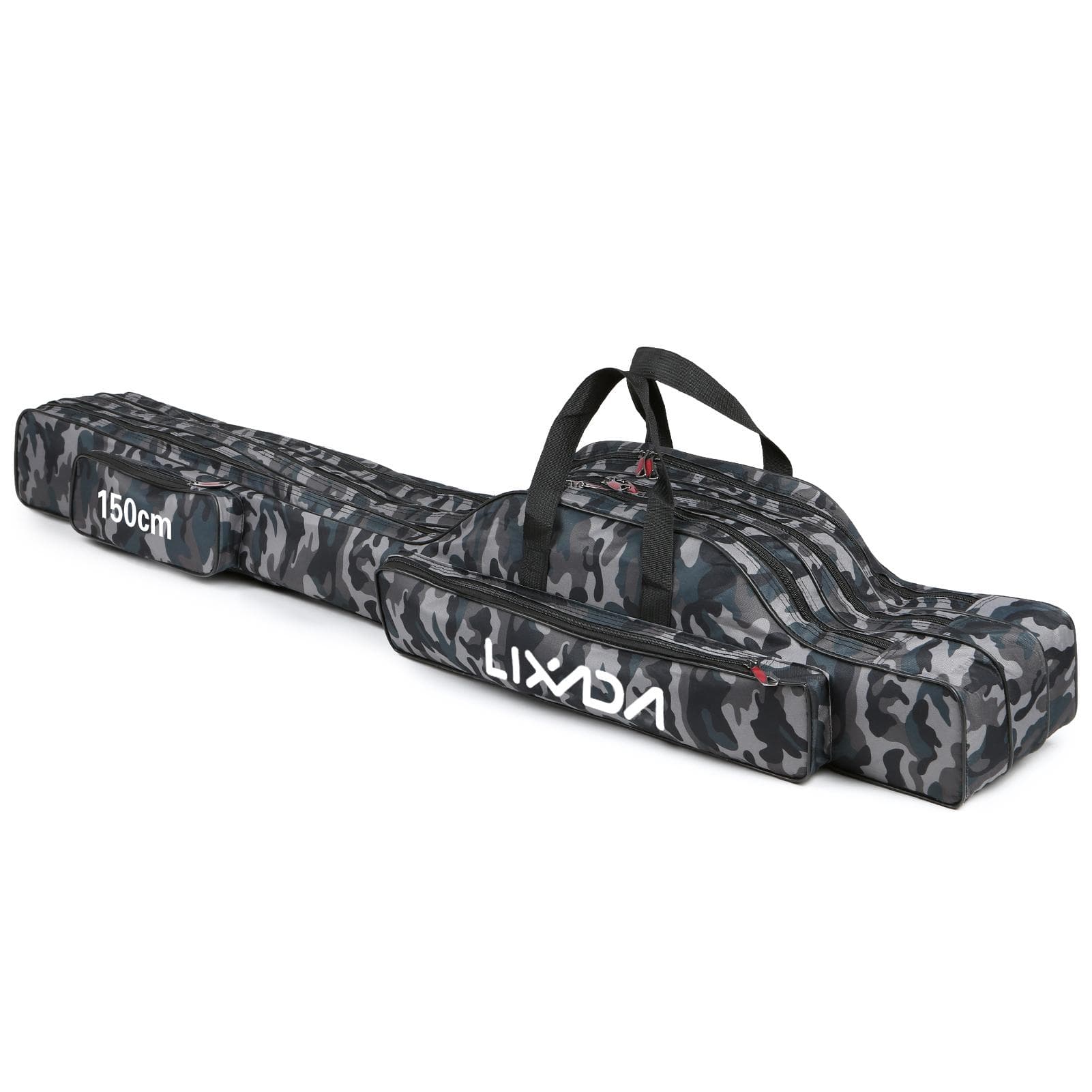 Lixada 3 Layers Fishing Pole Bag Portable Folding Rod Carry Case Fishing Reel Tackle Storage Bag Case 150cm camouflage