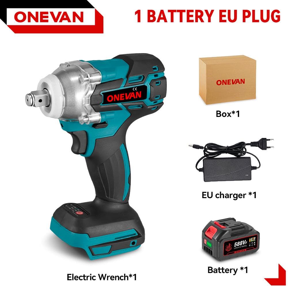 ONEVAN 520N.M Brushless Electric Impact Wrench 1/2 inch Cordless Hexs Socket Kit Screwdriver Power Tool For Makita 18V Battery 1 Battery EU Plug