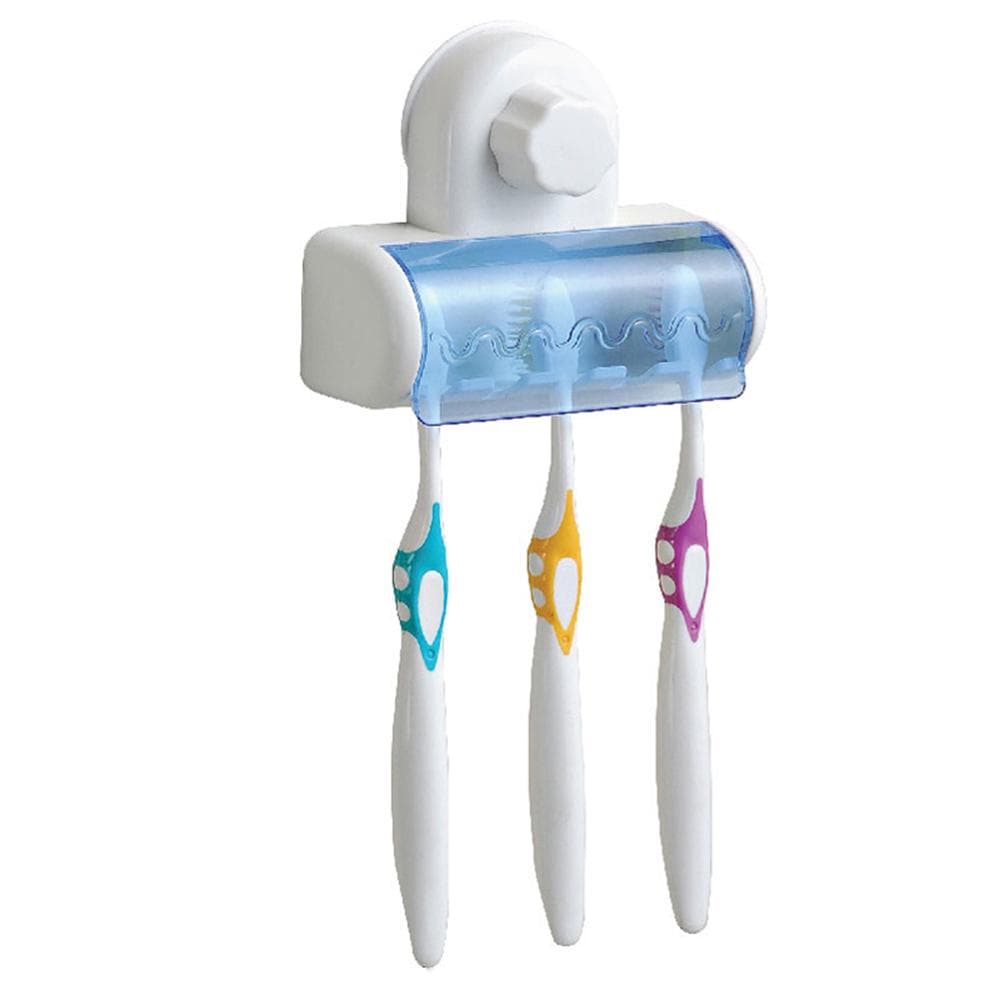 Toothbrush Rack Wall Mounted Toothbrush Holder Container with Cover Waterproof Dust-proof Suction blue