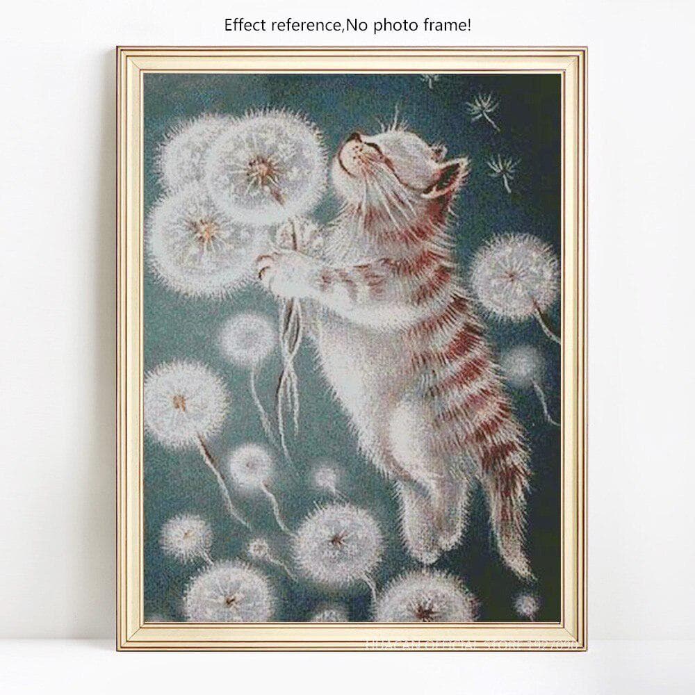 Pictures With Rhinestones Diamond Painting Cat With Round Stones Cross Stitch Kits 20X30