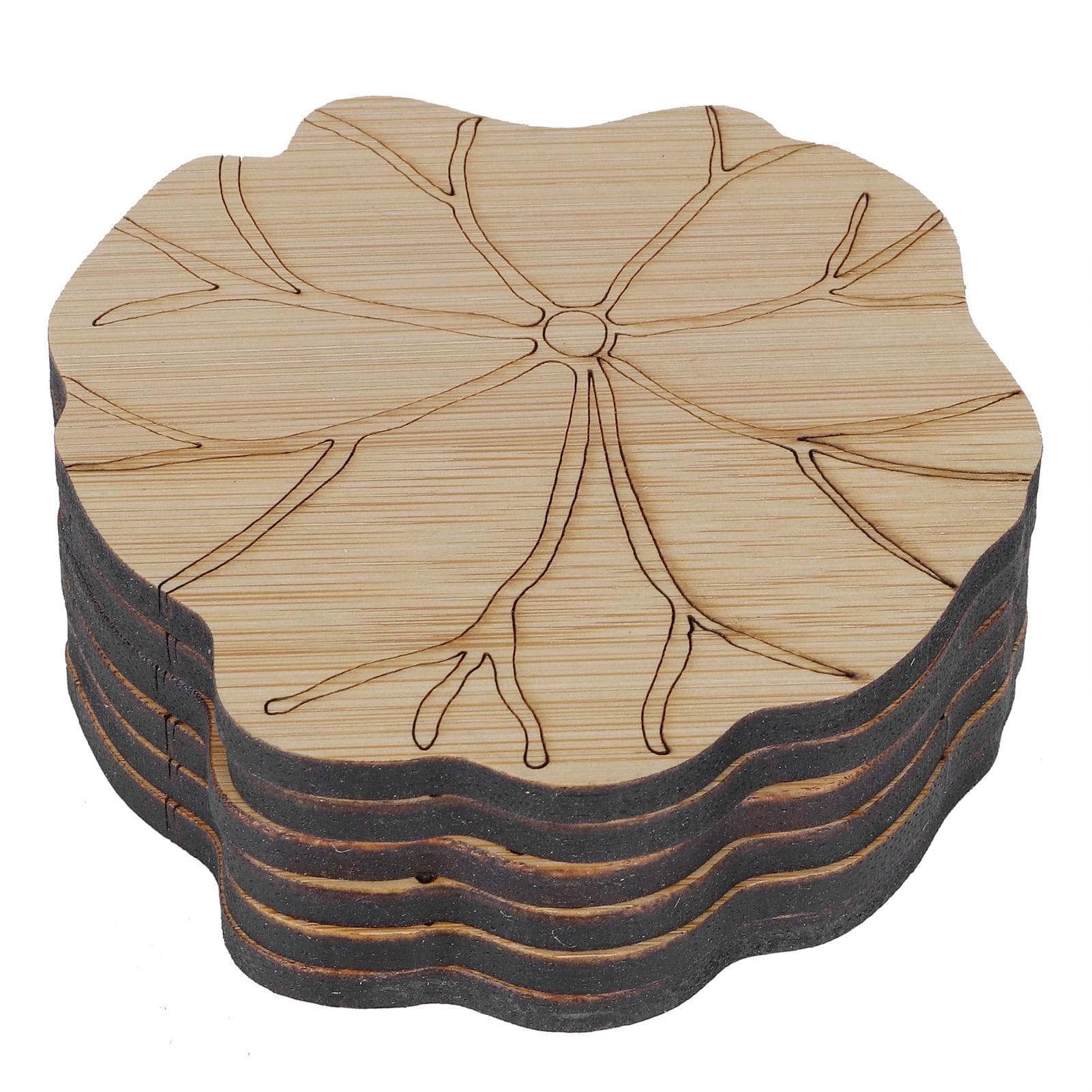6Pcs/Set Teacup Mat Bamboo Coaster Heat Insulated Cup Pad Drinkware Tabletop AccessoryLotus Leaf