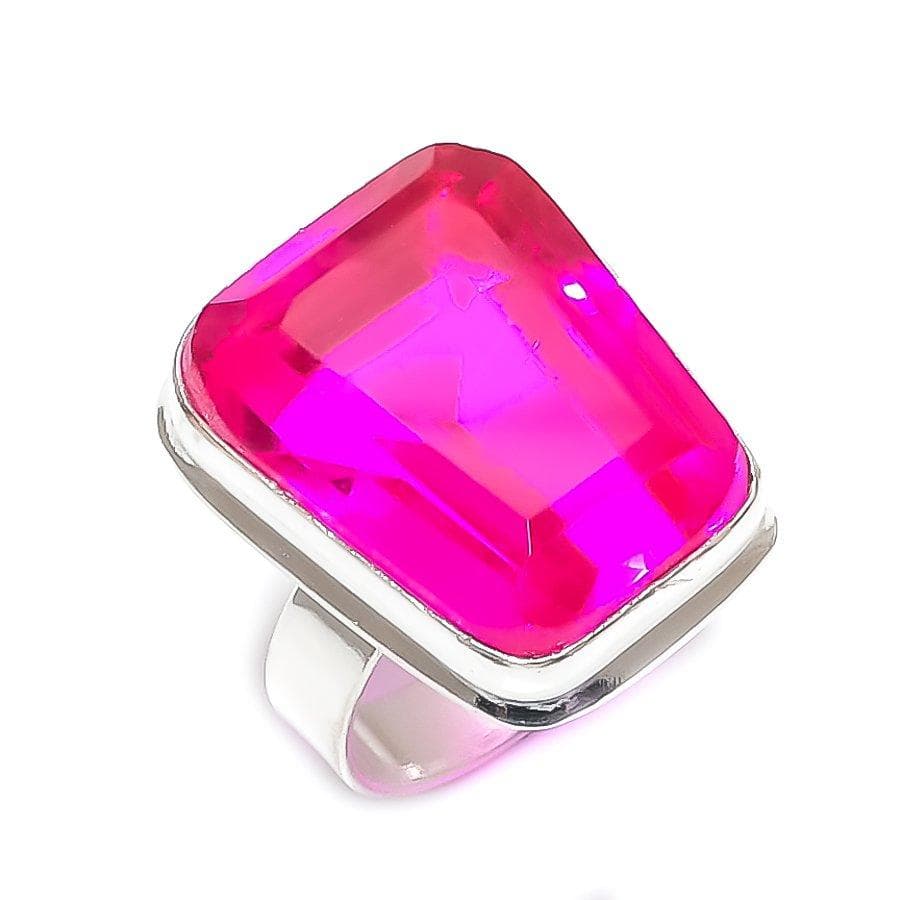 Pink Rubillite Gemstone Handmade 925 Sterling Silver Jewelry Ring Size 8.5 j7O78