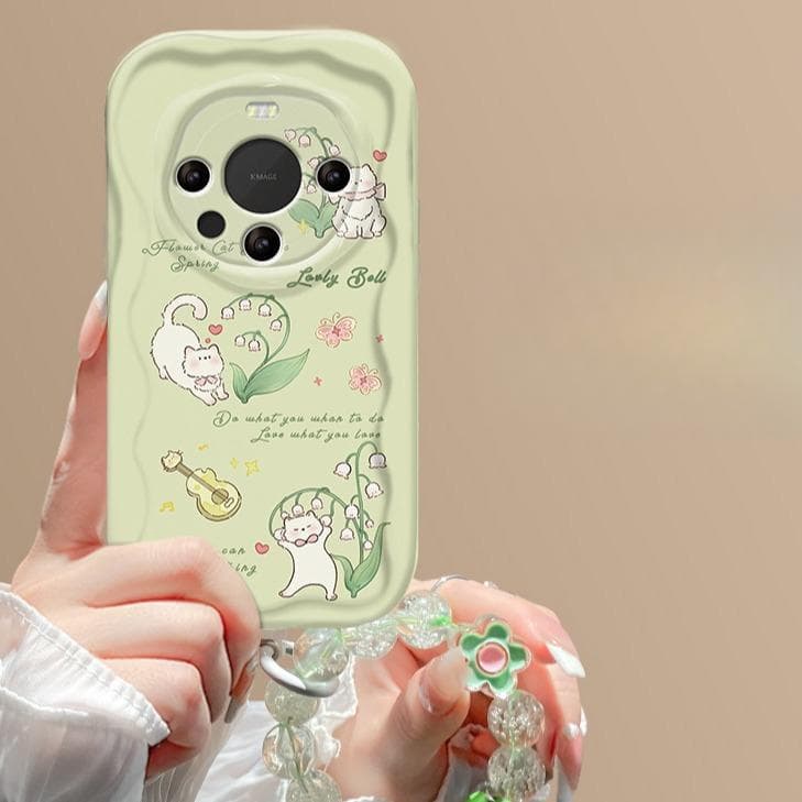Lily of The Valley Cat Bracelet Suitable for Huawei Mate60pro Mobile Phone Case Vivos18 Transparent Opporeno11 Xiaomi Redmi Note 9 Pro
