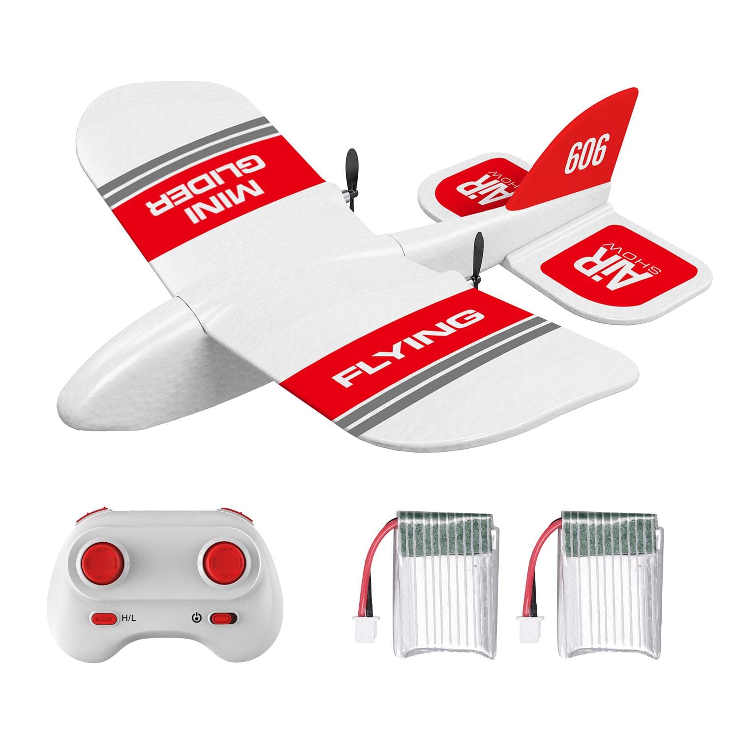 KF606 2.4G RC Airplane Flying Aircraft for Beginner EPP Foam Glider Fixed Wing Airplane RTF Foam Plane Remote Control Gliding Aircraft Model Toys two Batteries red