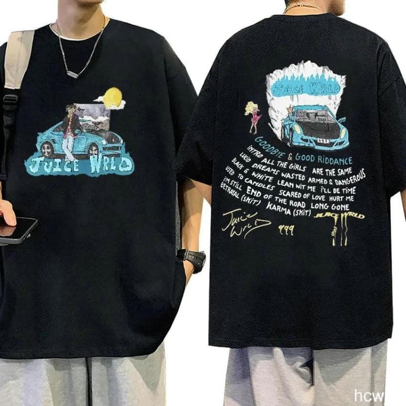 Rapper JUICE WRLD classic short sleeved printed T-shirt 3XL black/sky blue