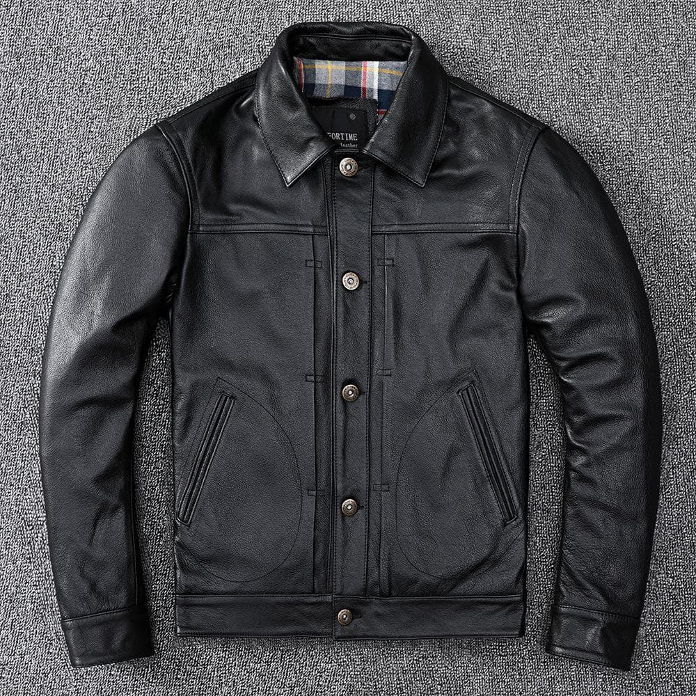 Cowhide Business Casual Leather Jacket for Men with Lapels Middle-aged Leather Jacket L
