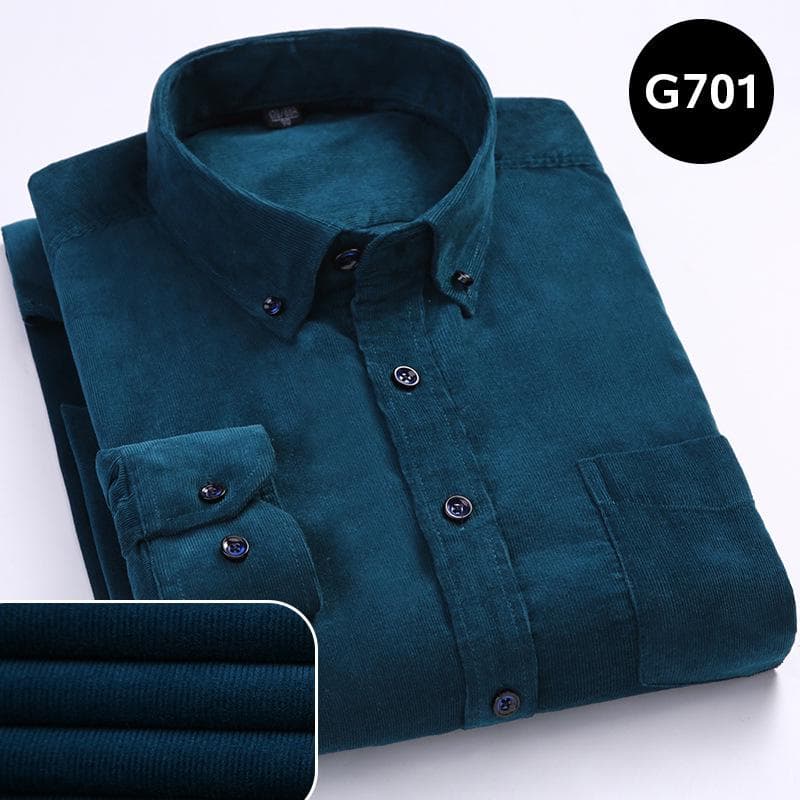 Corduroy Shirt Men Casual Shirts Soft Leisure Solid Color Fit Long Sleeved Man Shirt Oversized Clothes 46 blue