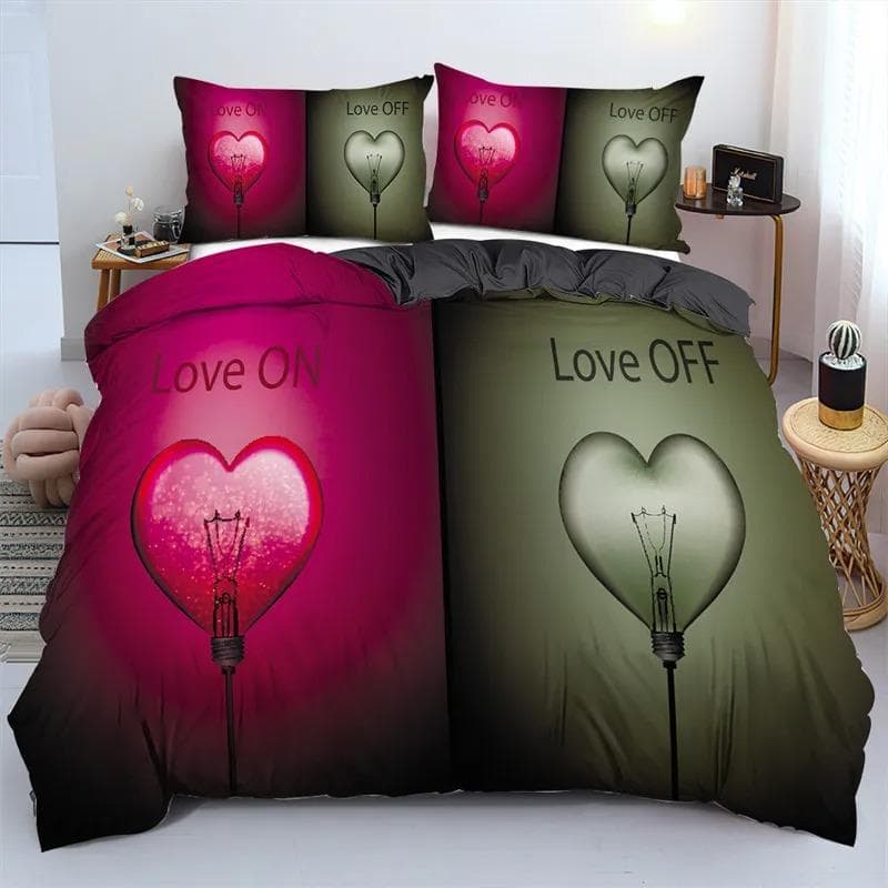 3D Love Heart Romantic Theme Valentine's Day Bedding Set Boys Girls Twin Queen Size Duvet Cover Pillowcase Bed Kids Adult 70x133cm 2pcs