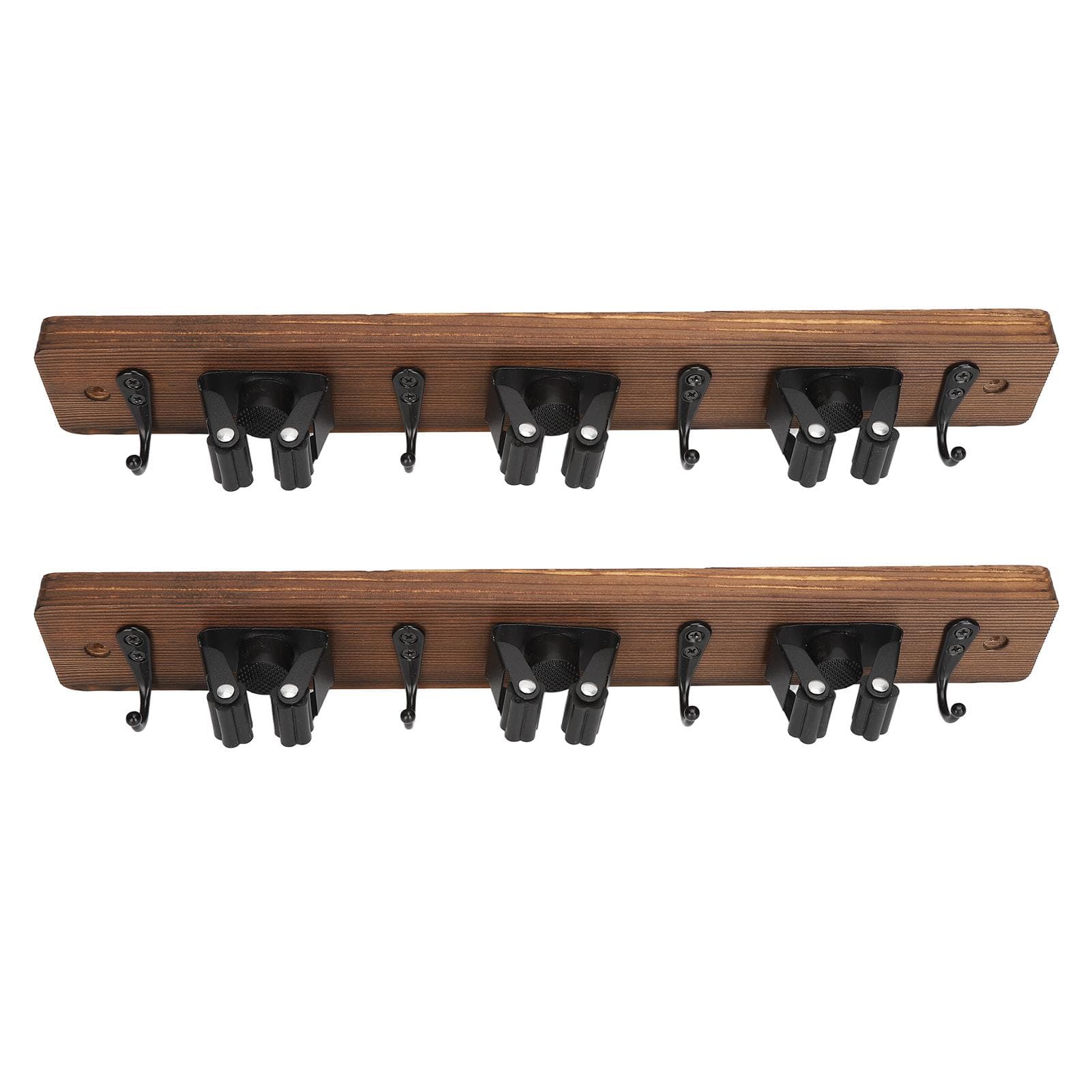 2pcs Mop Broom Holder 3 Positions 4 Hooks Wall Mount Mop Rack Wood Broom Hanger for Bathroom