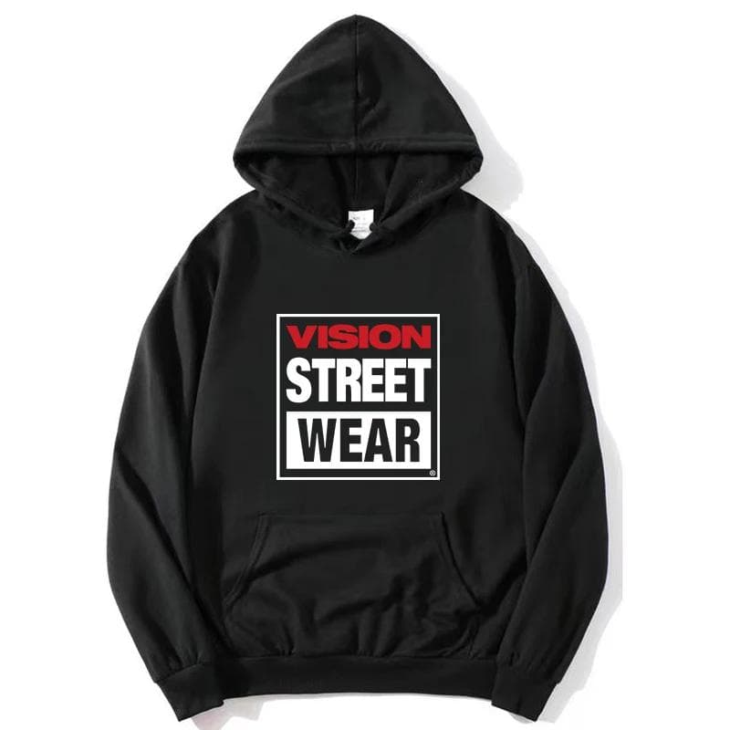 New Women Unisex Vision Street Wear Letter Printing Hoodies Long Sleeve Pullovers Vintage Autunm Winter Casual Fashion Sweatshirt L black