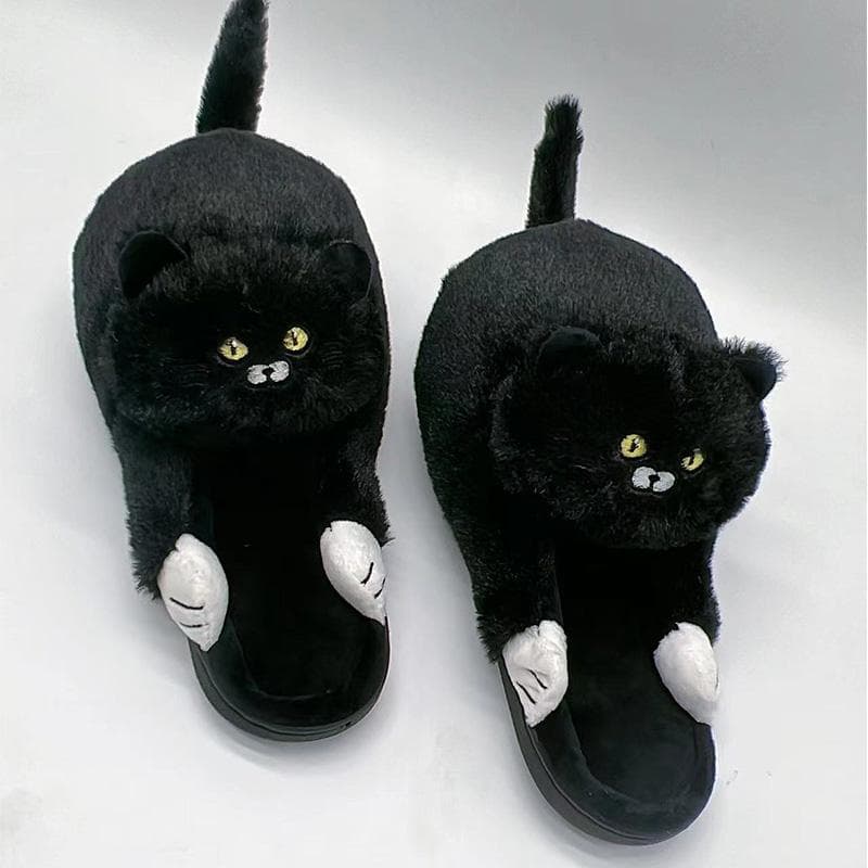 Cosy Cute British Shorthair Cat Slippers For Women Men Who Loves Kitty Indoor Fluffy Plush Home Shoes Fur Slides Mules Slippers CN 44-45 black