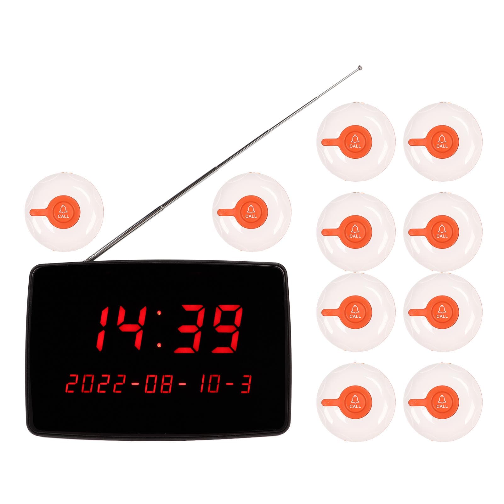 Wireless Calling System 10Pcs Waterproof Call Buttons 1 Display Receiver Patient Pager System for EU Plug