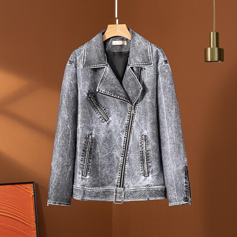 Loose Slimming Washed Faded Leather Jackets for Men and Women Leather Jackets L