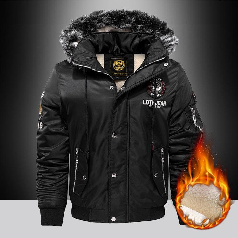 Outdoor Casual Down & Parkas Coat Oversize Plus Velvet Thick Keep Warm Winter Men's Black Red Padded Oversized Jacket L black