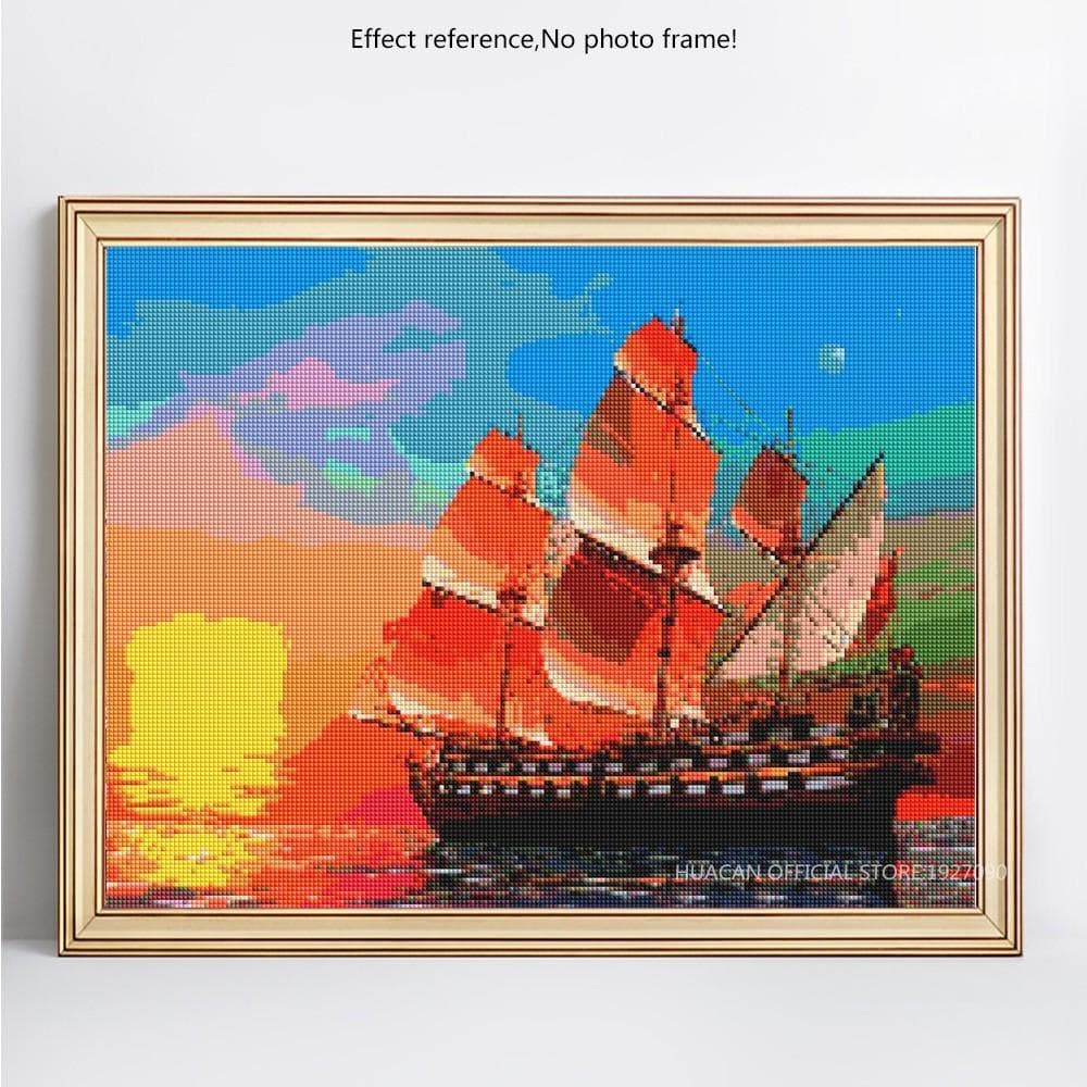 5D DIY Diamond Painting Scenic Sailboat Rhinestone Picture Embroidery Sale Full Round Diamond 20X30
