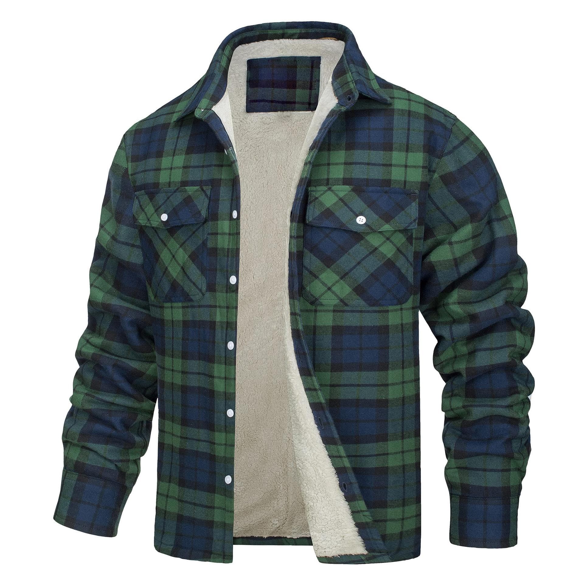 Men's Jacket Long-sleeved Lapel Plaid Thick Shirt Men's Jacket L green