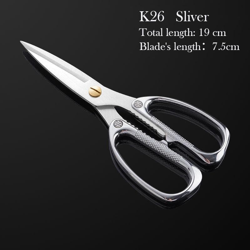 AK82 stainless steel alloy scissors, chicken bone scissors, household kitchen scissors, all-purpose diamond scissors K26【Thickness: 2.5mm】 silver