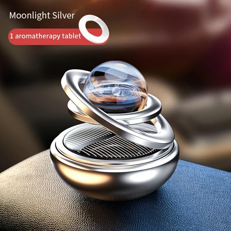 Solar Powered Car Fragrance Diffuser - Rotating Aromatherapy Air Freshener with Refillable Tablets for Vehicle Dashboard