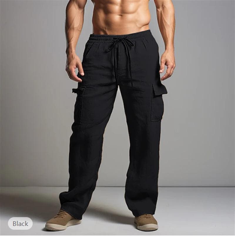 Men's Pants Casual Loose Lightweight Drawstring Elastic Waist Summer Yoga Beach Straight Trousers for Men Breathable Pants with Pockets XXL black