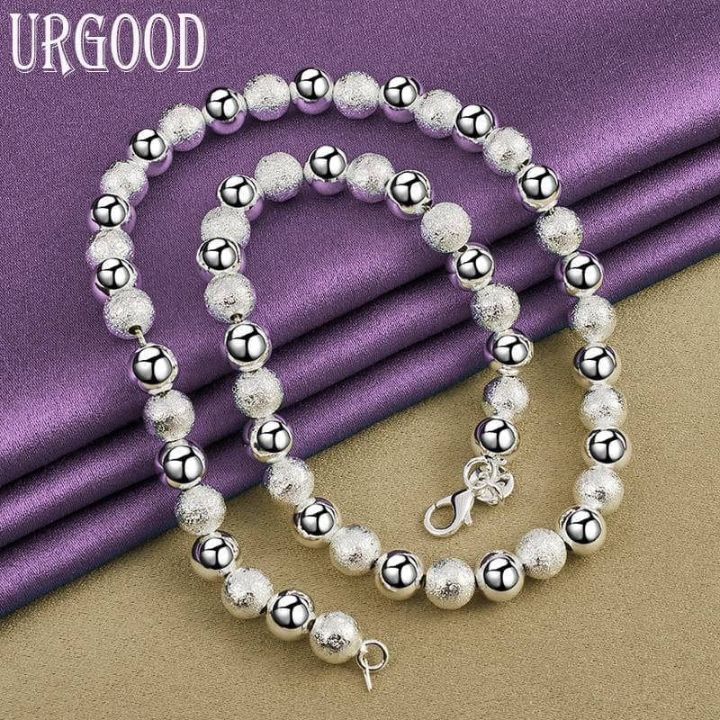 925 Sterling Silver 18 Inch 8mm Beaded Necklace 45cm