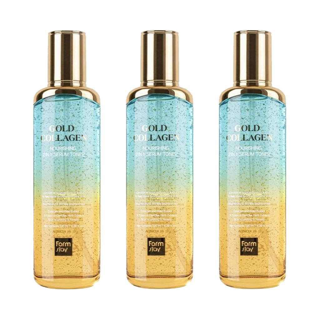 FARM STAY Gold Collagen Nourishing 2 In 1 Serum Toner 130ml (3 Options) 3pcs