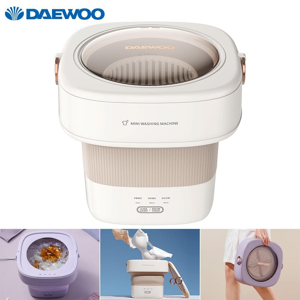 DAEWOO Portable Foldable Mini Washing Machine Cleaner 6L Underwear Washing Machine Automatic white
