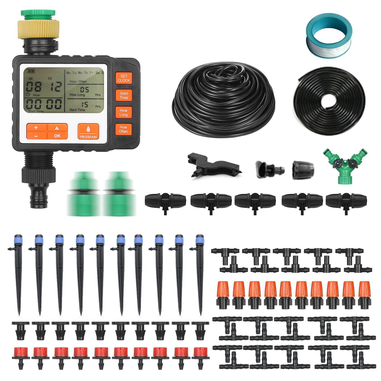 BXJ-009 Drip Irrigation Kits, Digital Water Timer Water Faucet Hose Timer Irrigation System EU Thread black