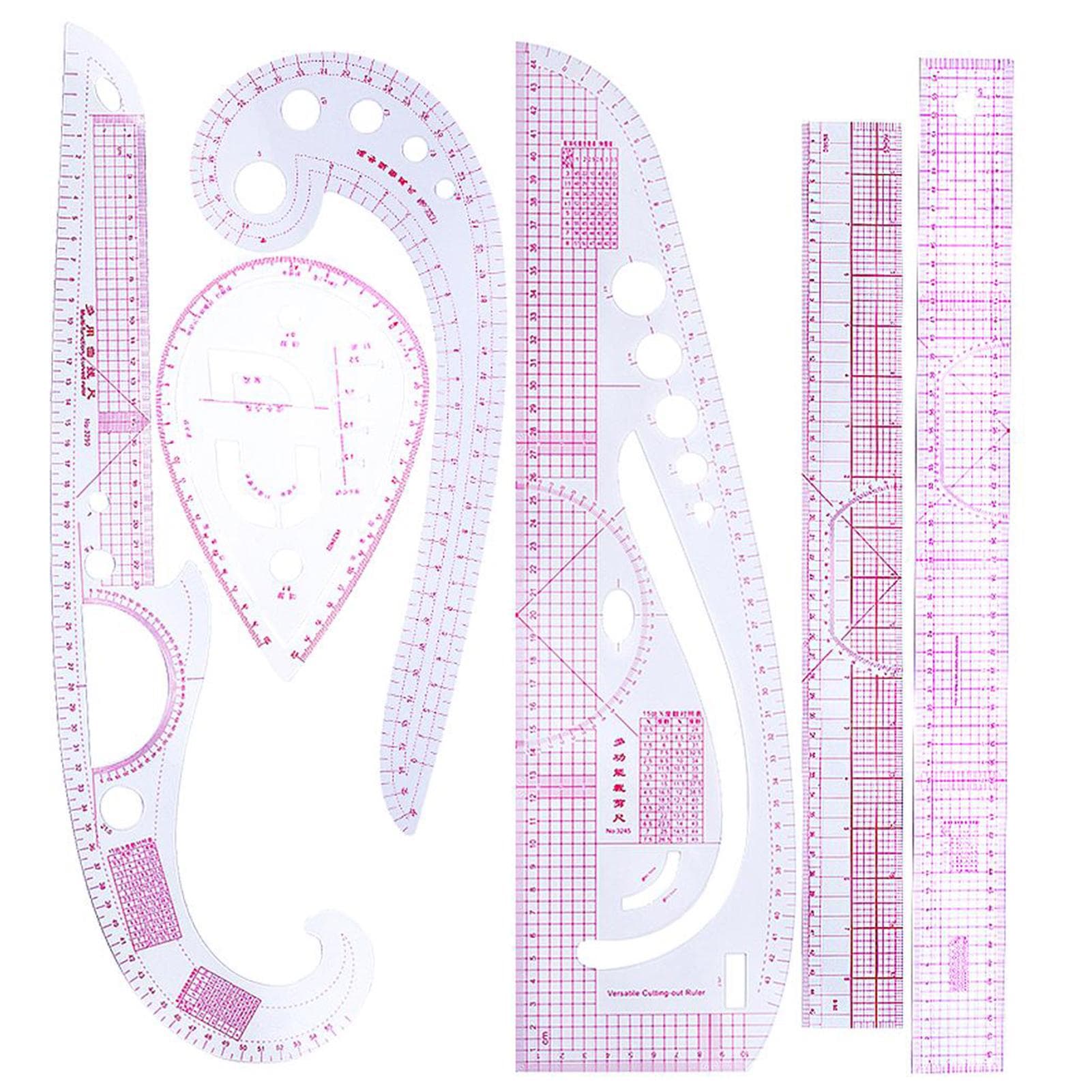 6PCS French Metric Ruler Clothing Fashion Ruler Curve Shaped Grading Rulers Sewing Tools multicolour