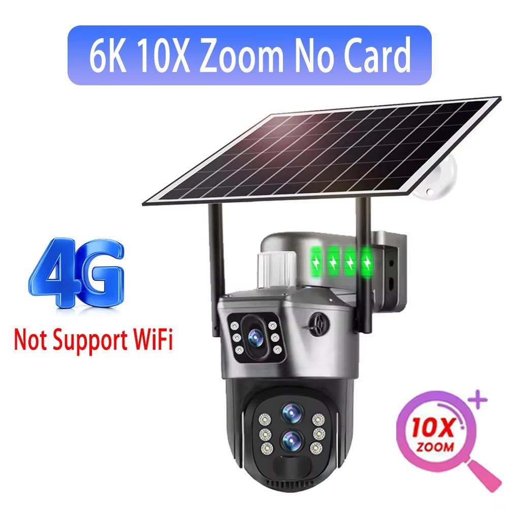 6K 12MP Solar Cameras 4G Sim Outdoor Three Lens 10x Zoom Surveillance IP Wireless CCTV AI Tracking Camara 360 Security Cam V380 6K Cam 10xZoom