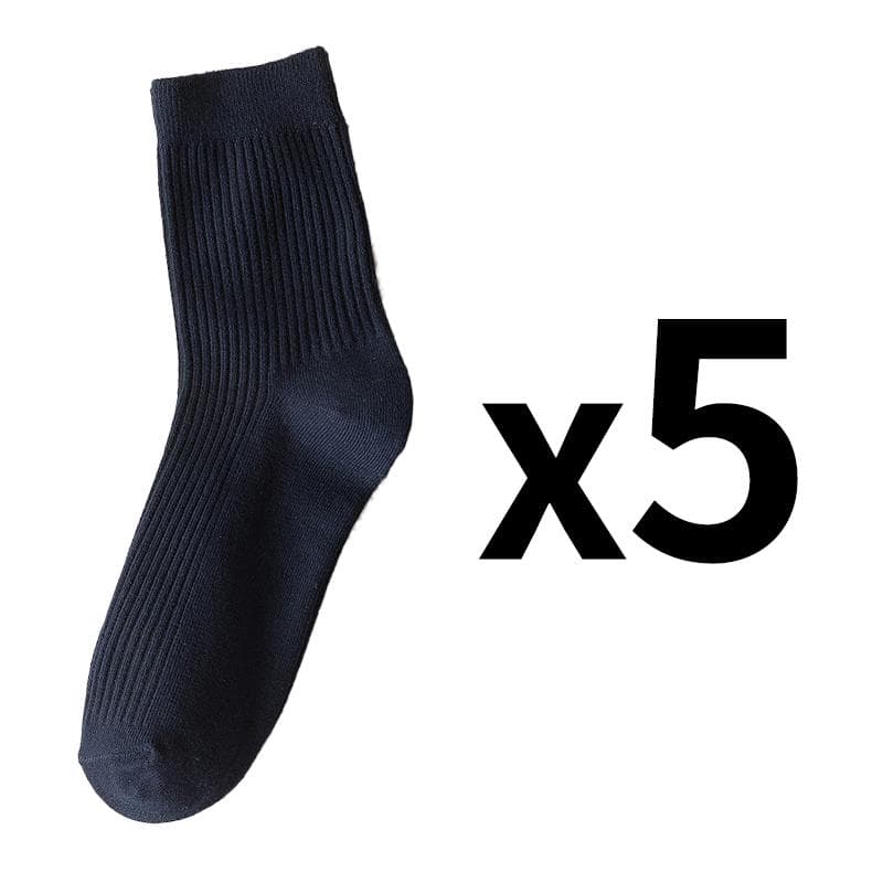 5 Pairs/Lot Men's Vertical Striped Cotton Socks Mid-calf Breathable Socks Business Sports Socks 5 Pairs navy blue