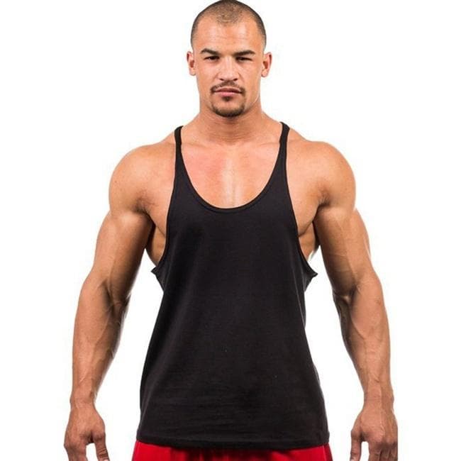 Men Summer Gym Singlet Tank Top Stringer Bodybuilding Muscle Fitness Vest HO3 L black